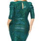 Curve Metallic Sequin Puff Sleeve Midi Dress