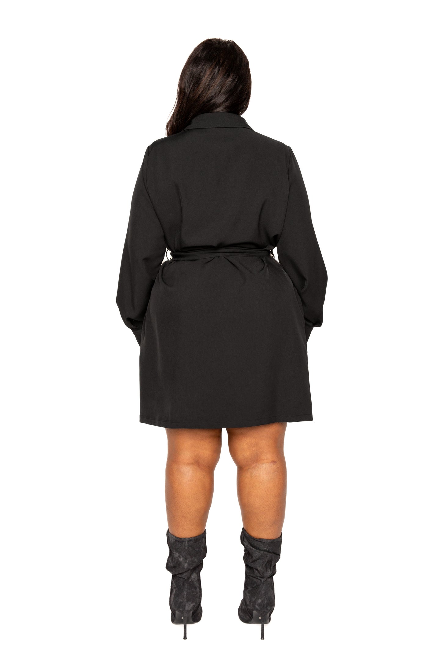 Long Sleeve Belted Jacket Dress