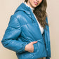 PU Faux Leather Hooded Puff Jacket