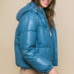 PU Faux Leather Hooded Puff Jacket