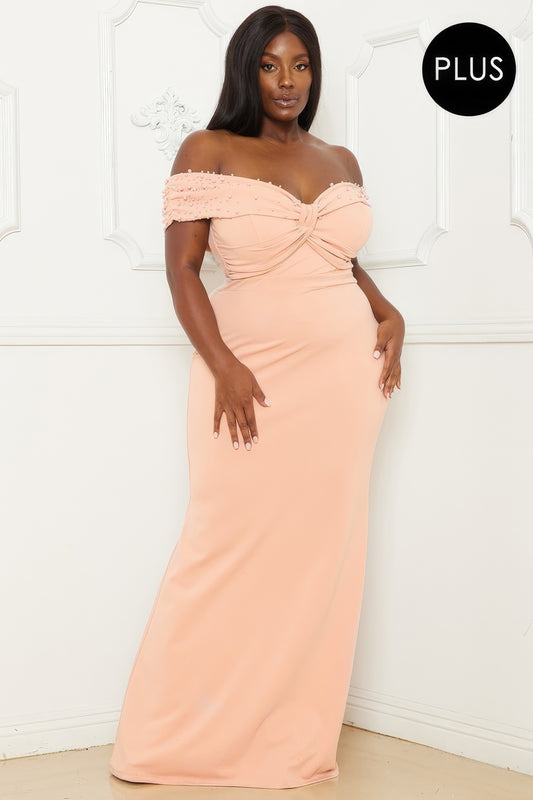 Pearl Bead Off Shoulder Maxi Dress