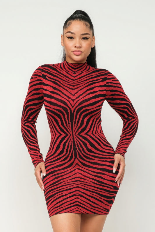 Zebra Print Long Sleeve Mini Dress