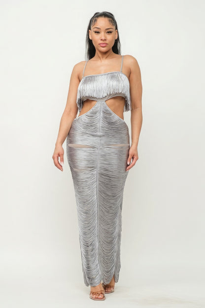 Cutout Fringe Maxi Dress