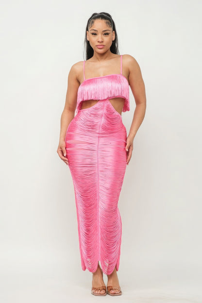 Cutout Fringe Maxi Dress