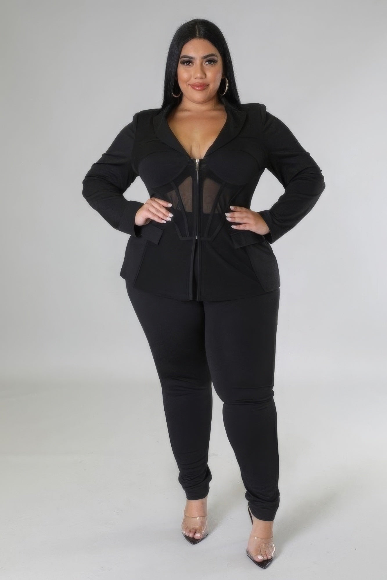 Curve Sheer Blazer and Pants Set