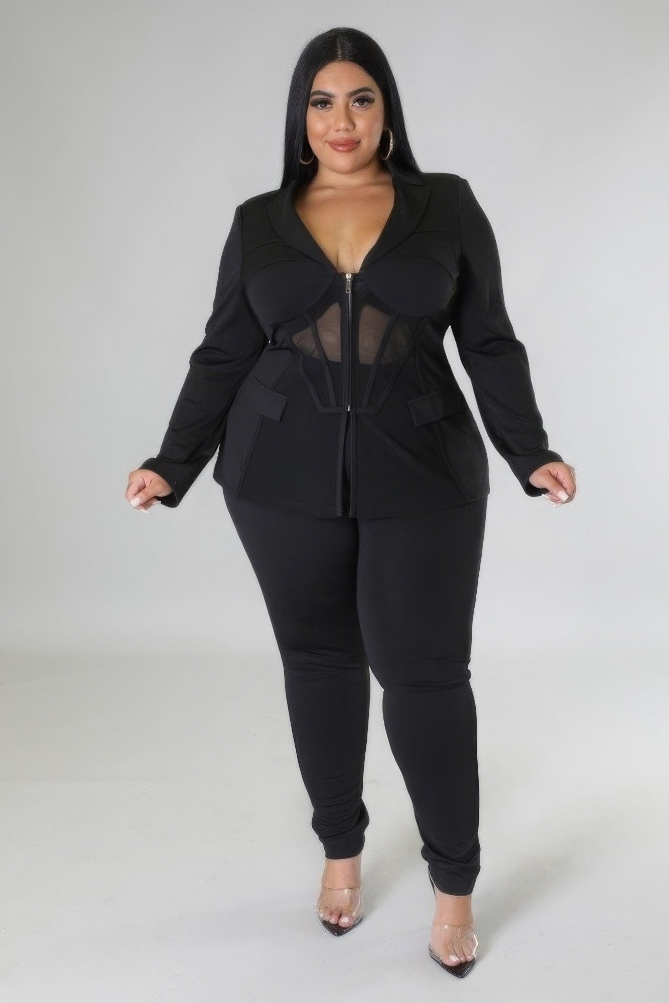 Curve Sheer Blazer and Pants Set