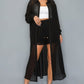 Button Down Long Sleeve Side Slit Maxi Top & Short Set