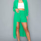 Button Down Long Sleeve Side Slit Maxi Top & Short Set