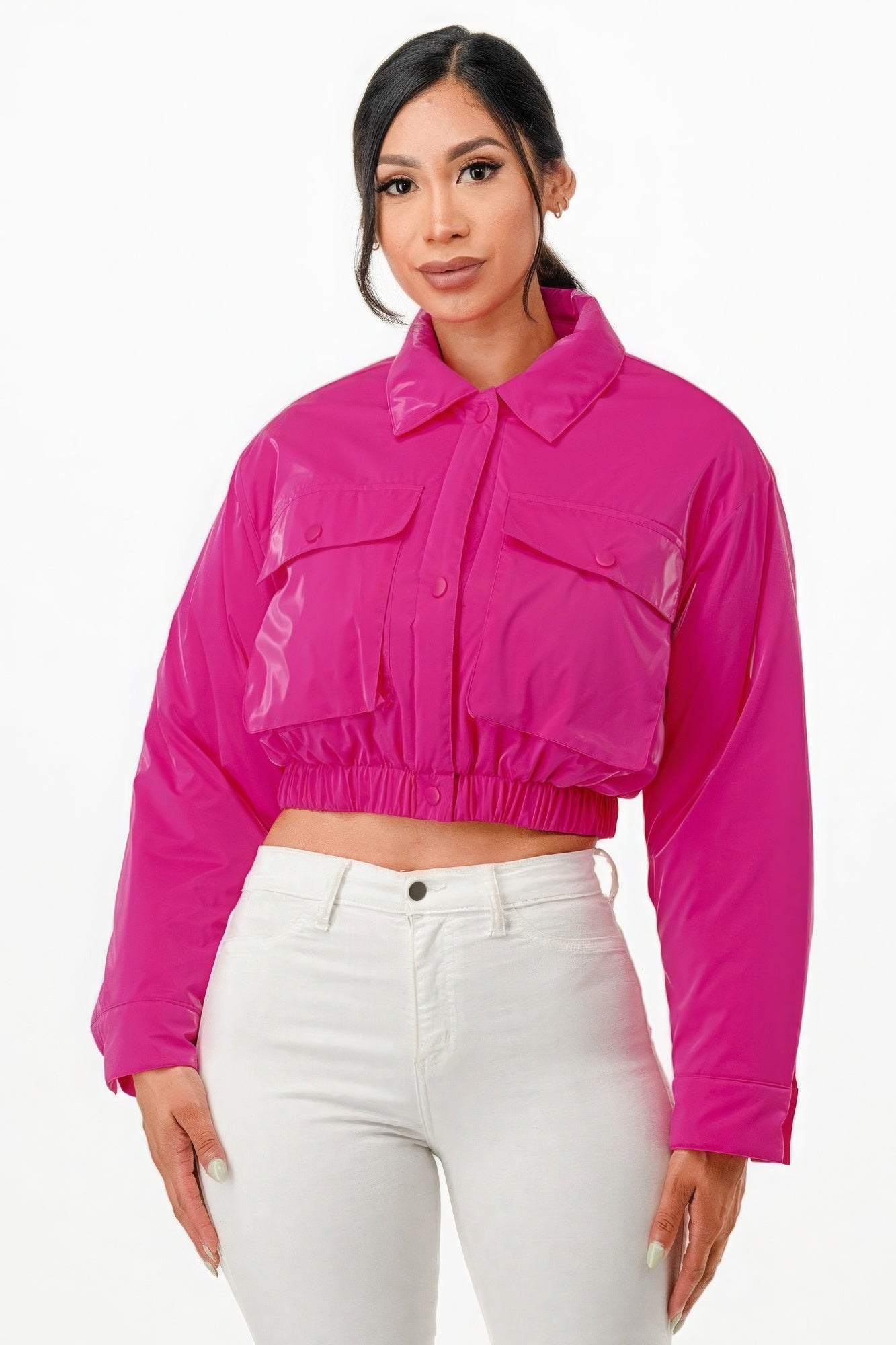 Shiny Cropped Bomber Jacket