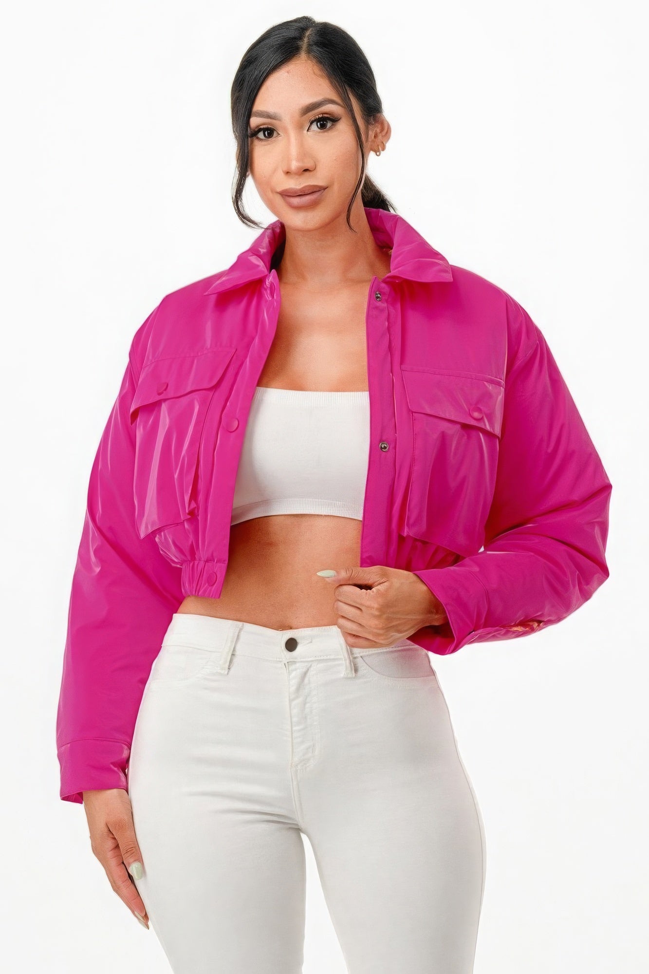 Shiny Cropped Bomber Jacket