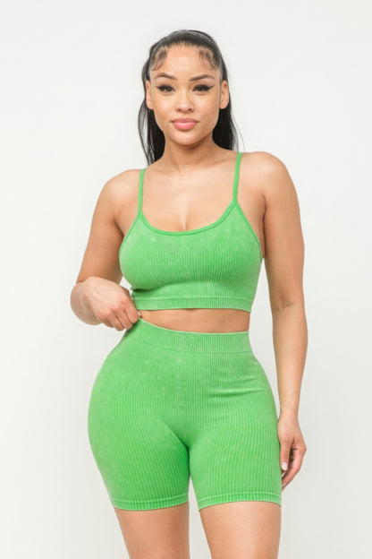 Washed Seamless Basic Tank Top & Shorts Set