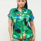 Abstract Print Button Down Top & Shorts Set