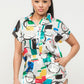 Abstract Print Button Down Top & Shorts Set